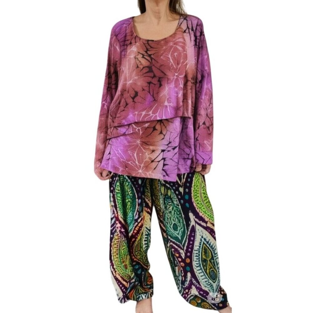 NWT Attitudes by Renee Global Illusions Burnout Overlay Knit Top Fuchsia XL